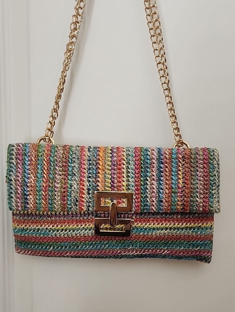 Multicolor Woven Chain Strap Shoulder Bag